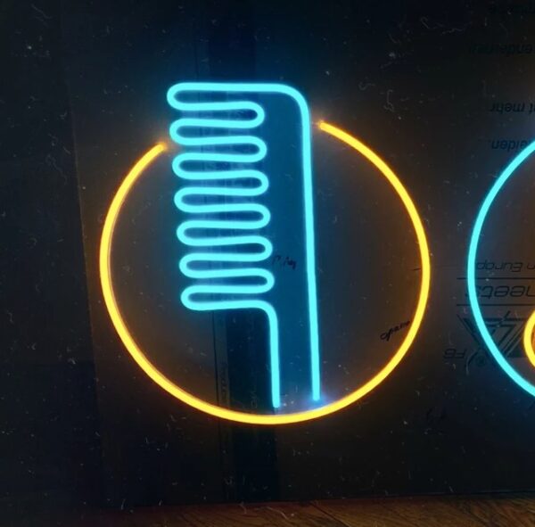 Cartel neon para peluquería de peíne